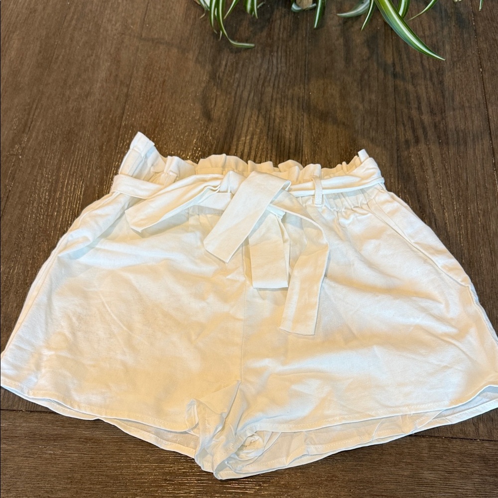 Lulu's White High Waist Tie Shorts